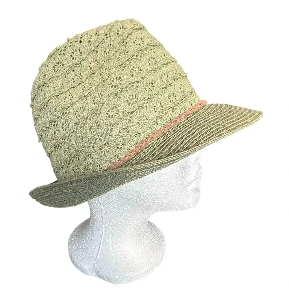 C. C Beanie Exclusives sage green cotton/paper fedora hat w/tan‎ braided ribbon